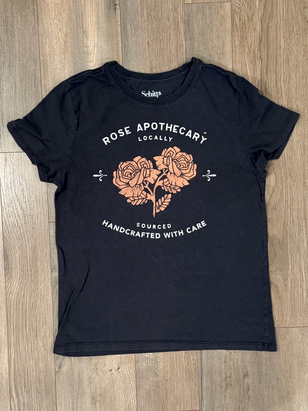 Rose Apothecary Graphic Tee - Black with Peach Rose Print